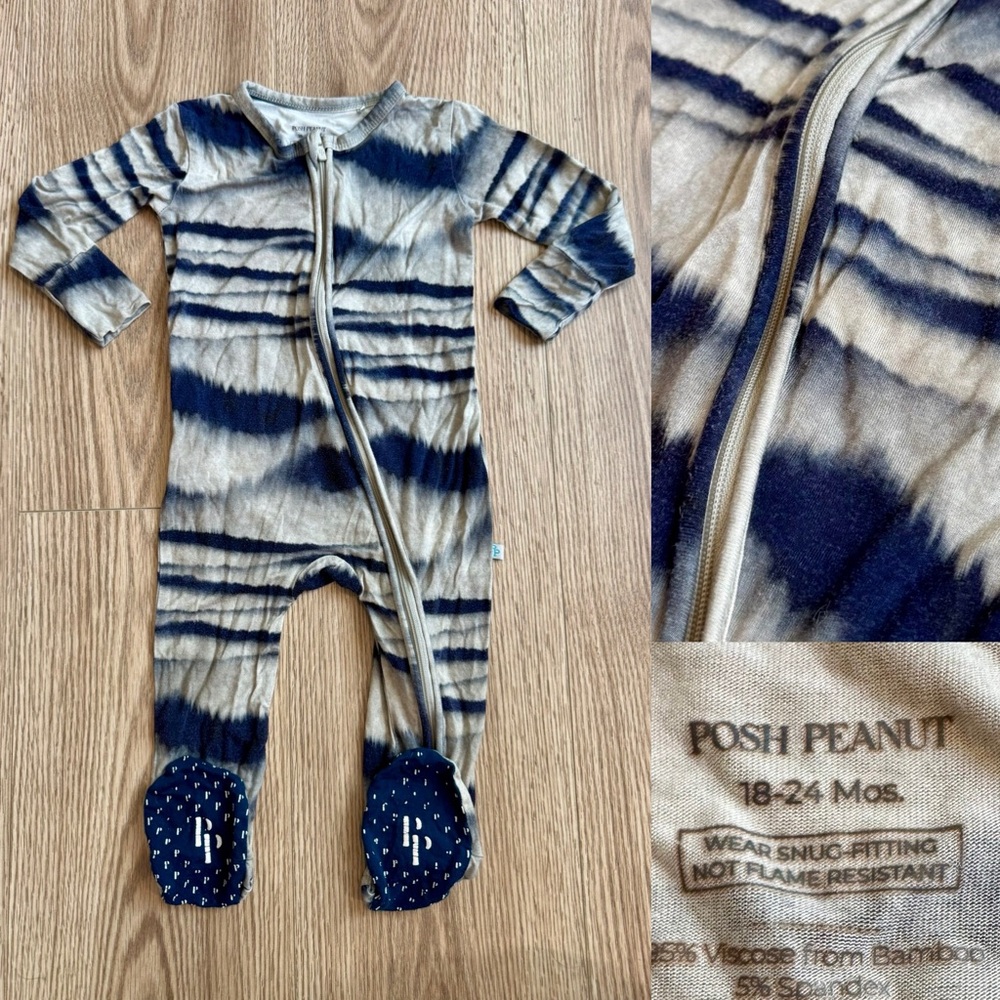 Posh Peanut Footie Sleeper Pajamas Flower 18-24 Bamboo Japanese watercolor